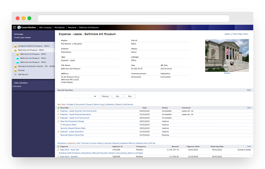 lease accounting software solution screenshot